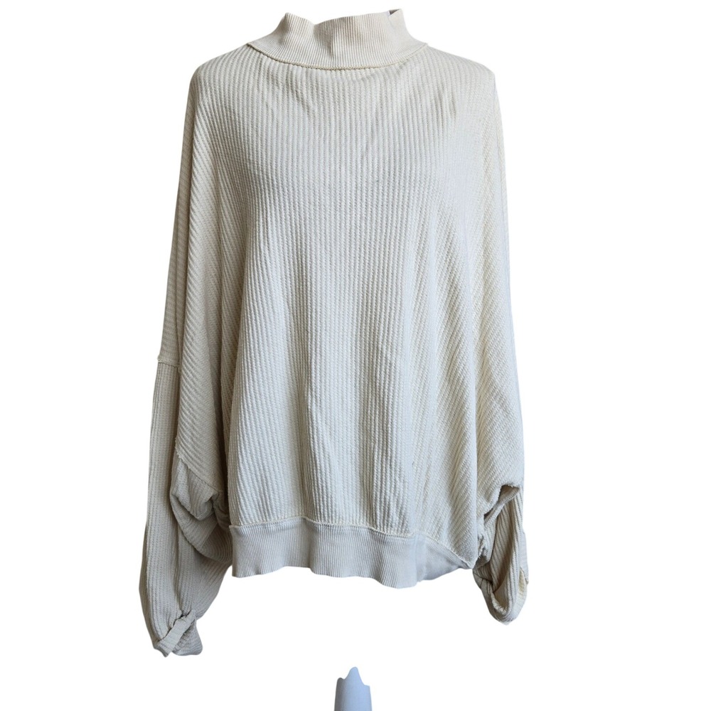 Free People Sz S We The‎ Free Mock Neck Waffle Knit Oversized Tunic Top S Beige